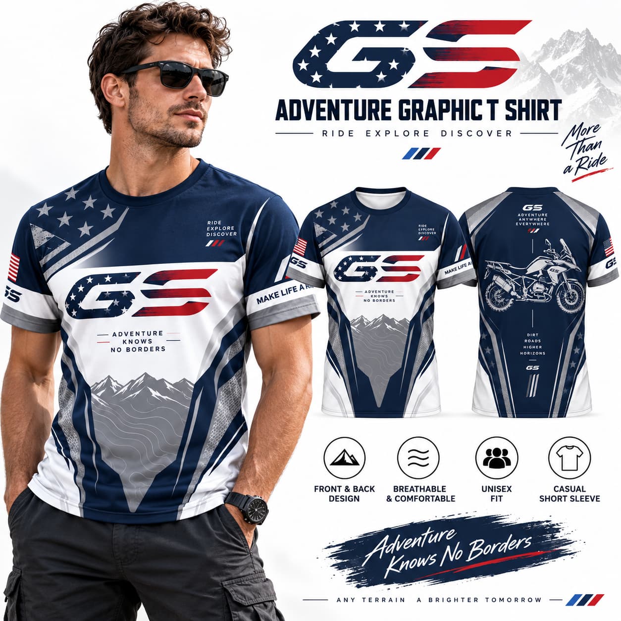 Outdoor Adventure Usa - Mens T Shirt GS Motorcycle USA